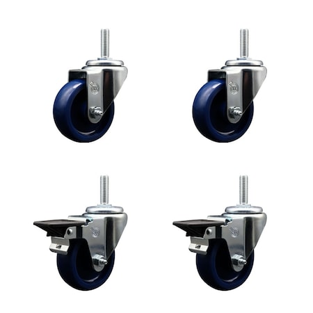 Service Caster 35 Inch Solid Polyurethane Wheel Swivel 34 Inch Threaded Stem Caster Set 2 Brakes SCC SCC-TS20S3514-SPUS-34212-2-PLB-2